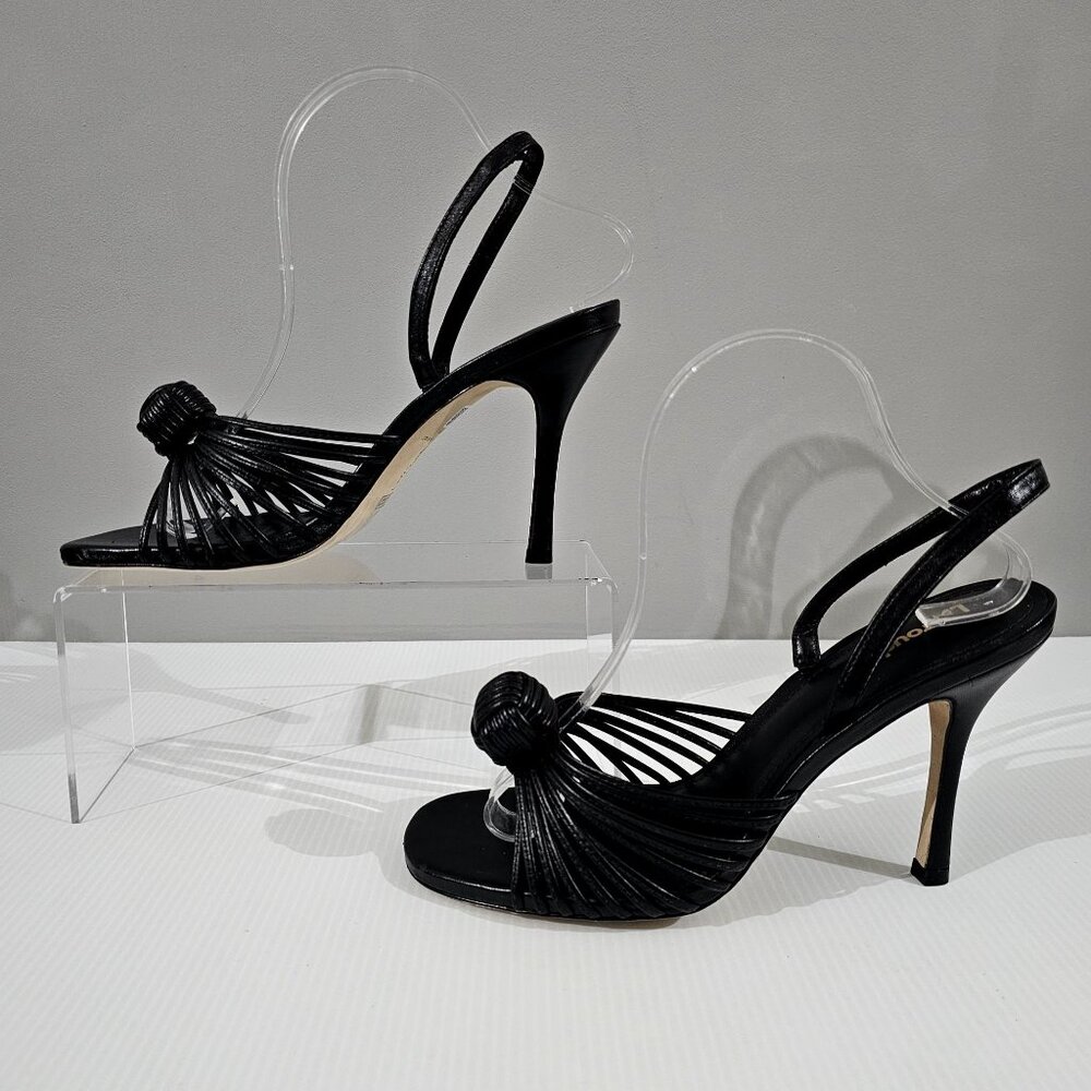 Larroude Valerie Slingback Knotted Sandal Stiletto Black Leather Size 9.5 NWOT - Picture 2 of 13